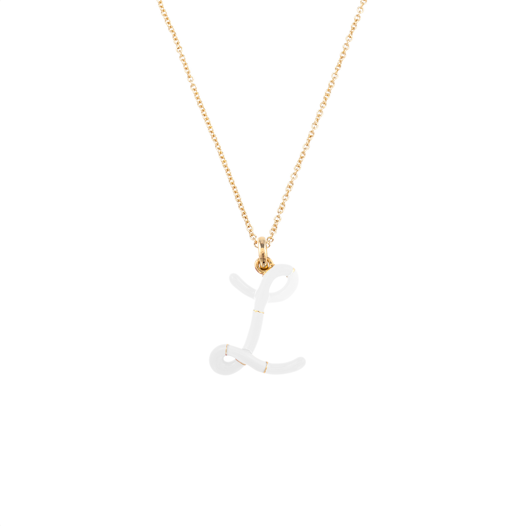 White Enamel Half-Half Initial Pendant Necklace