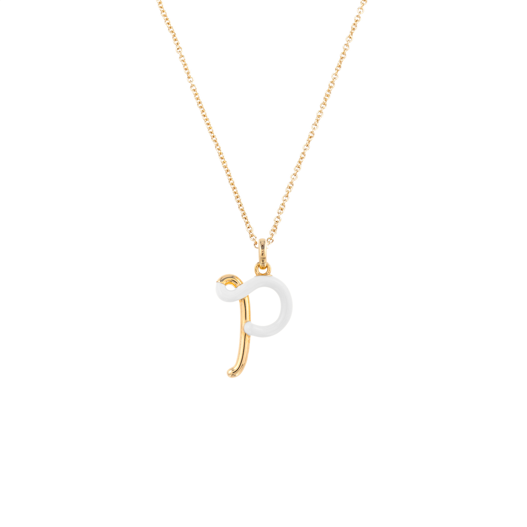 White Enamel Half-Half Initial Pendant Necklace