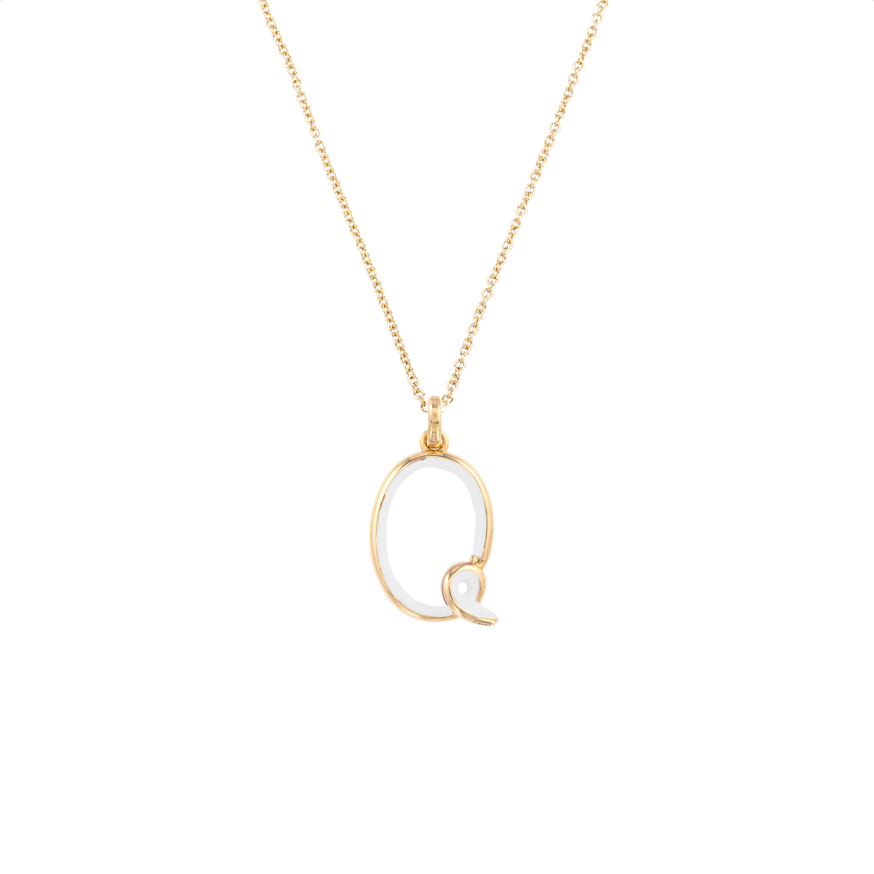 White Enamel Half-Half Initial Pendant Necklace