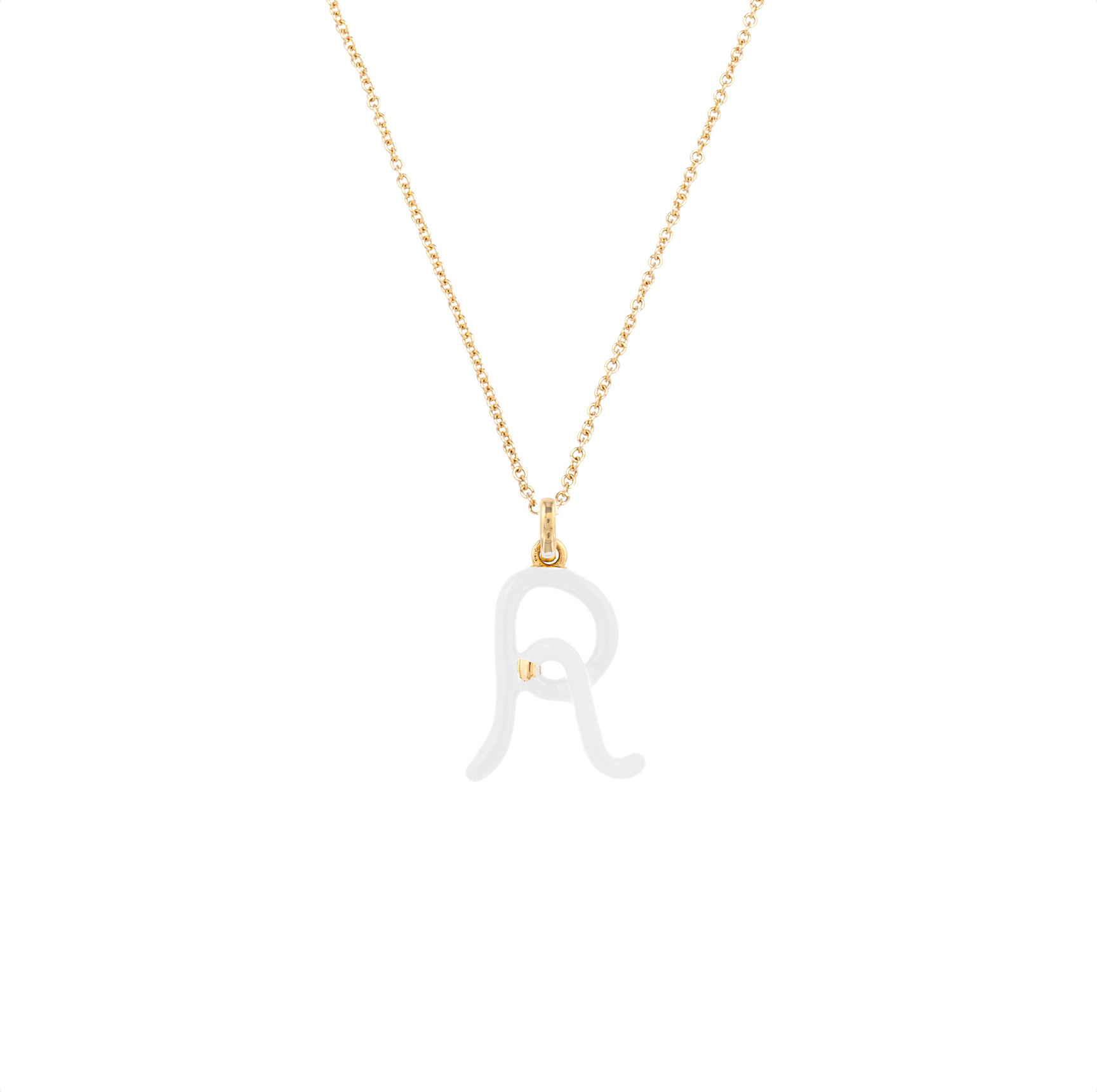 White Enamel Half-Half Initial Pendant Necklace