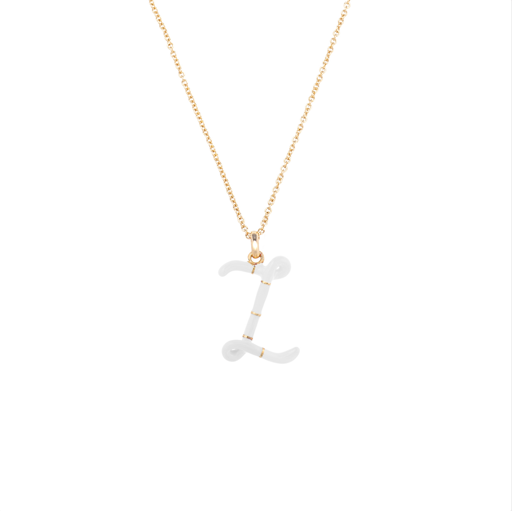 White Enamel Half-Half Initial Pendant Necklace