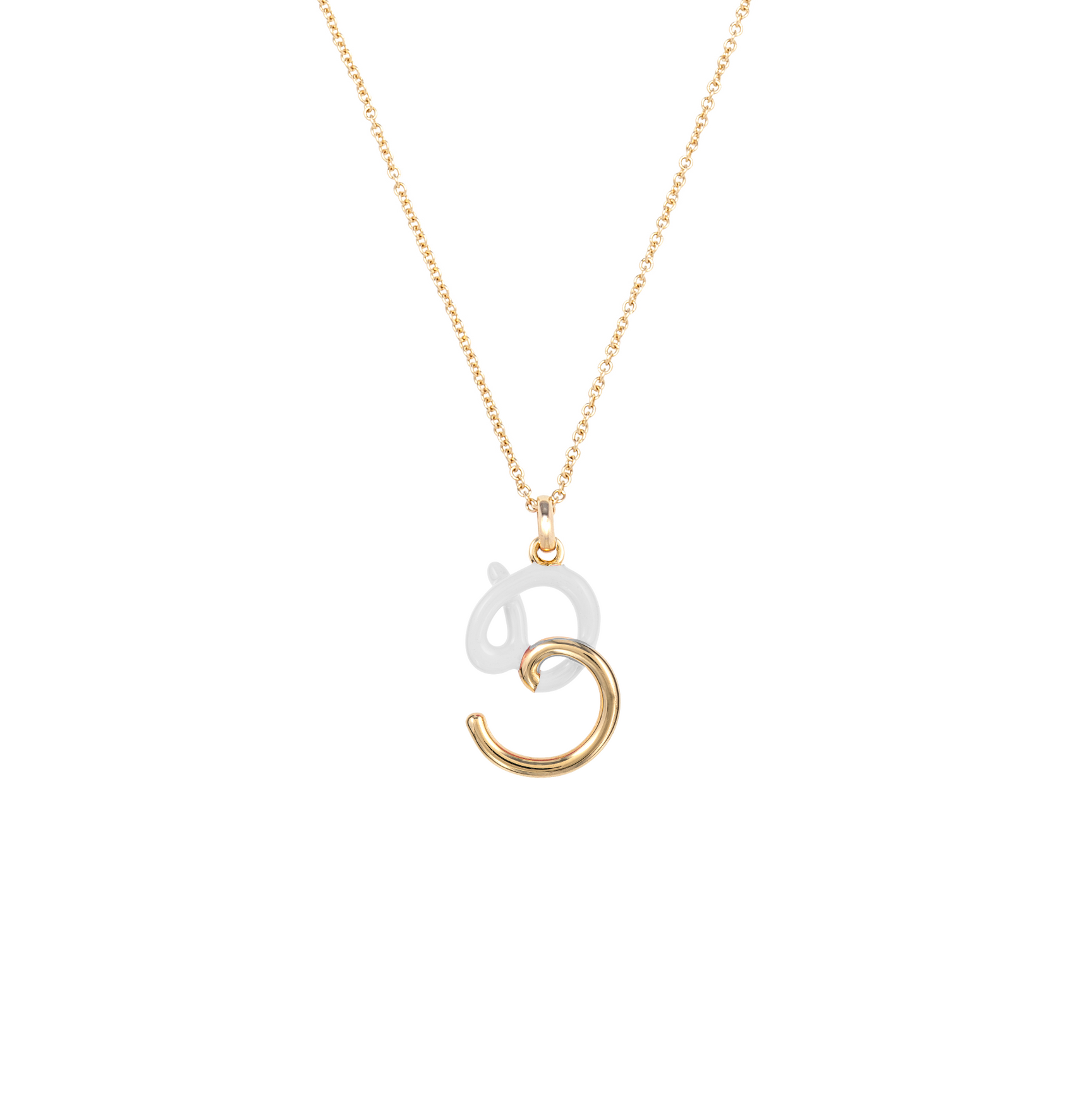 White Enamel Half-Half Initial Pendant Necklace