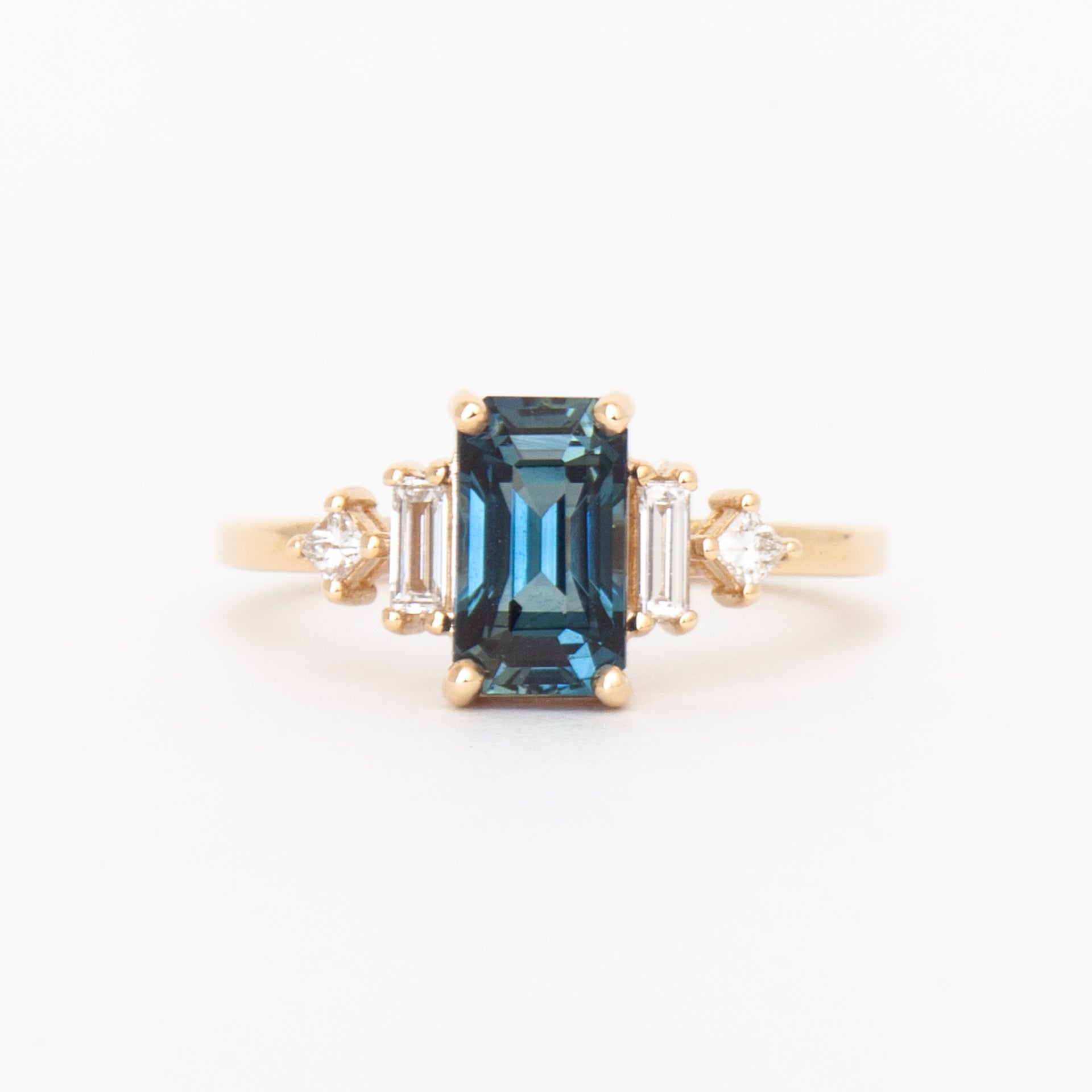 Blue Green Sapphire Rose Gold Engagement Ring | Abby Sparks Jewelry