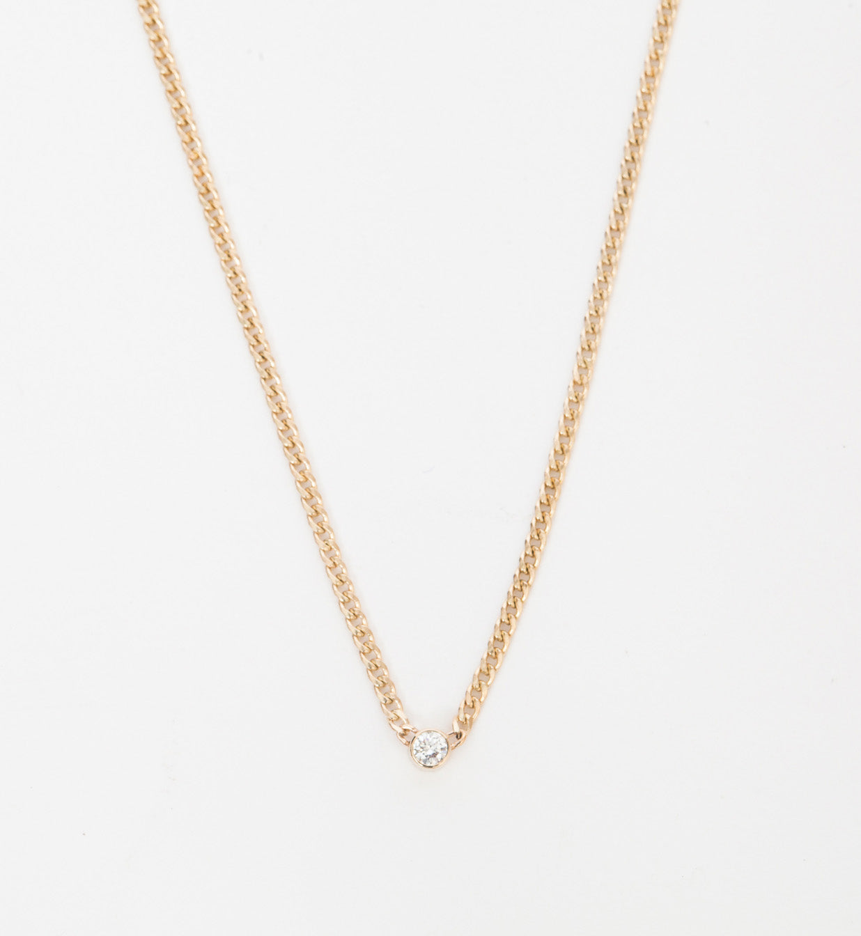 Extra Small Curb Chain Bezel Diamond Necklace – No.3