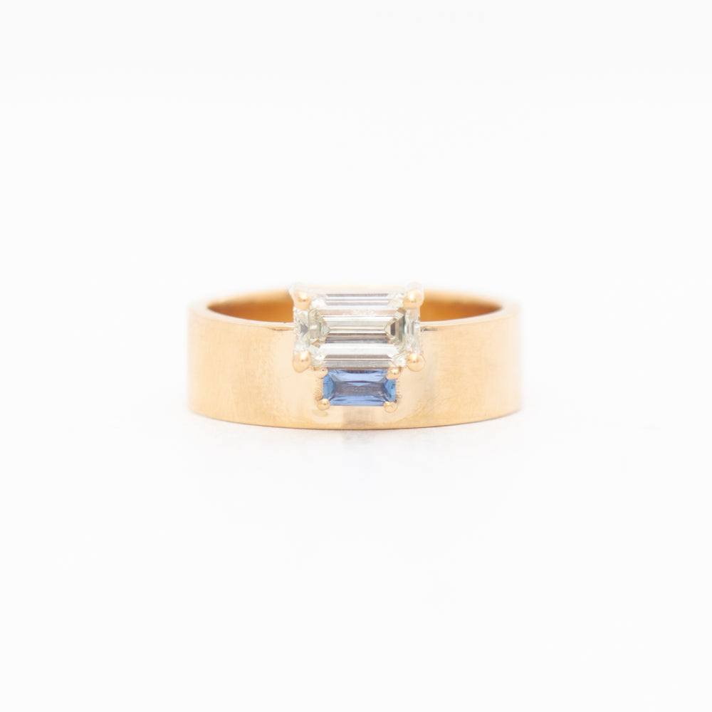 0.88 ct Emerald-cut White Diamond & Sapphire Bricolage Ring